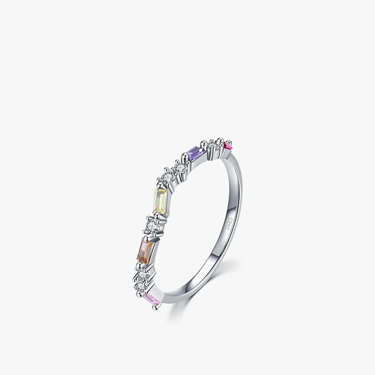 S925 Sterling Silver Rainbow Full Diamond Index Ring Female