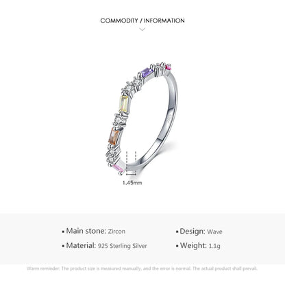 S925 Sterling Silver Rainbow Full Diamond Index Ring Female