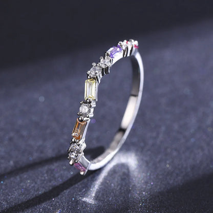 S925 Sterling Silver Rainbow Full Diamond Index Ring Female