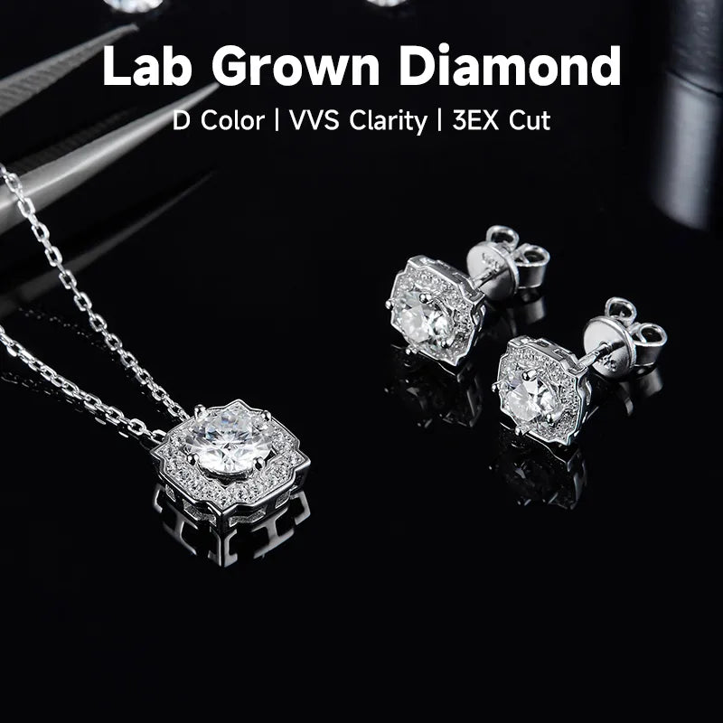 S925 Sterling Silver Rhodium Plated Inlay Round Lab-Grown Diamonds Bracelets Earrings Necklace