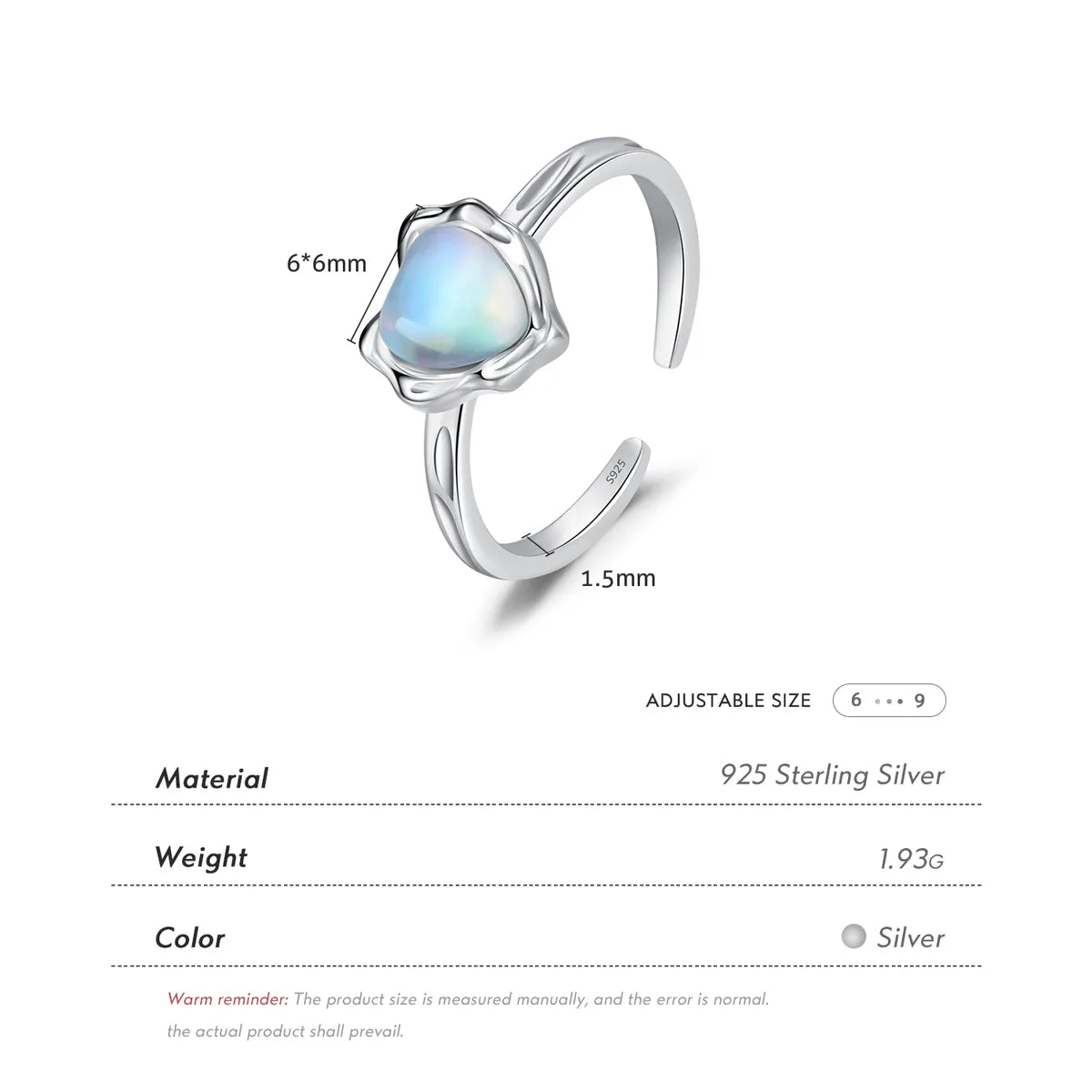 Ig Style Elegant Baroque Style Heart Shape Sterling Silver Rhodium Plated Moonstone Open Rings In Bulk