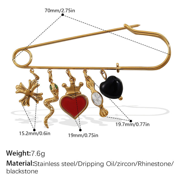 Safety Pin Brooch 316L Stainless Steel Electroplated For Women Fashion Style