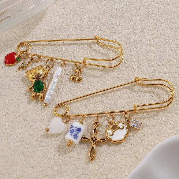Safety Pin Brooch 316L Stainless Steel Electroplated For Women Fashion Style