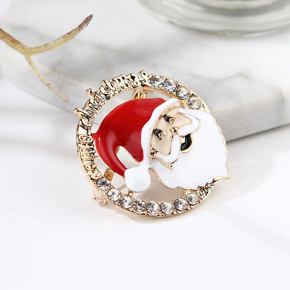 Santa Claus Cartoon Brooch Pin With Electroplated Alloy And Artificial Gemstone Accents For Unisex Christmas Accessories