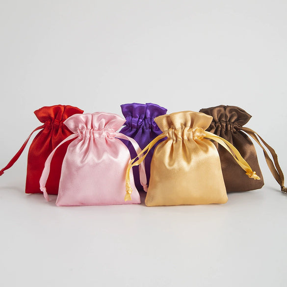Satin Cloth Drawstring Bag For Jewelry Storage With Silk Screen Printing