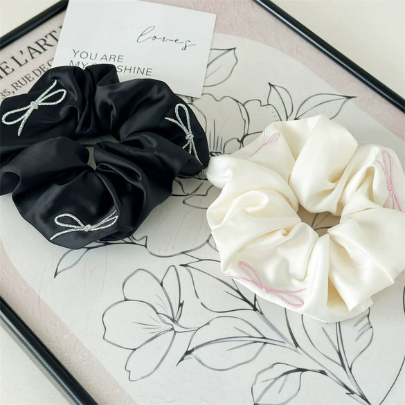 Satin Embroidered Handmade Hair Tie Skinfeel Fabric Light Luxury Style High Elasticity
