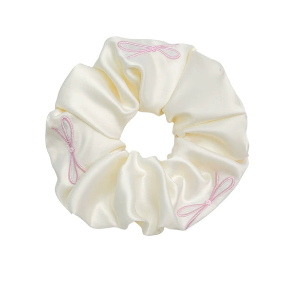 Satin Embroidered Handmade Hair Tie Skinfeel Fabric Light Luxury Style High Elasticity