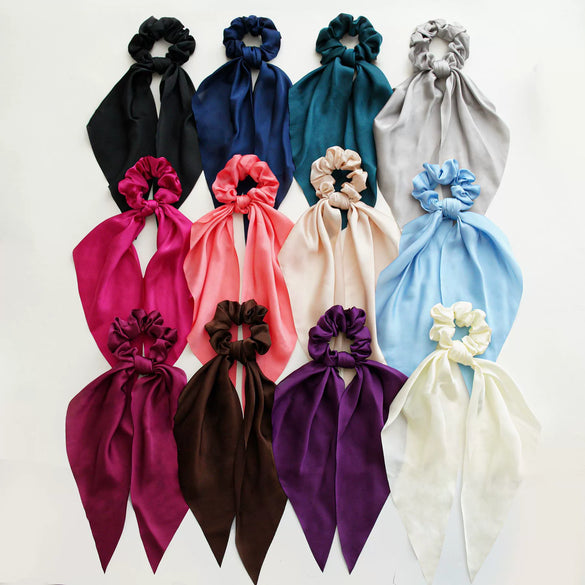 Satin Fabric Hair Ring And Square Scarf Handmade Solid Color High Elasticity