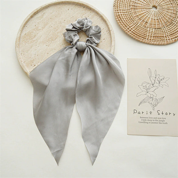 Satin Fabric Hair Ring And Square Scarf Handmade Solid Color High Elasticity