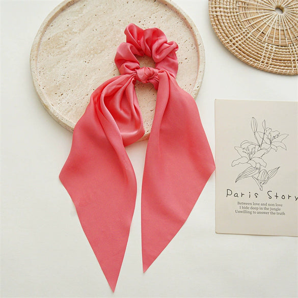 Satin Fabric Hair Ring And Square Scarf Handmade Solid Color High Elasticity