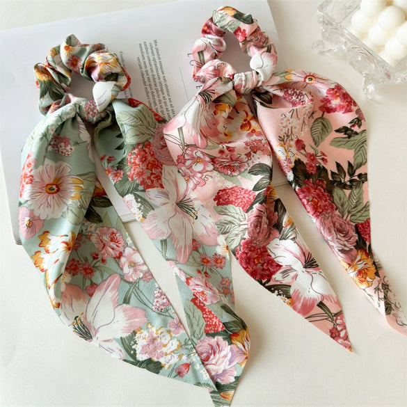 Satin Fabric Highend Plants And Flowers Printed Triangle Hair Band For Women