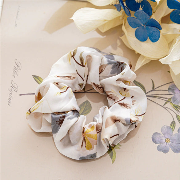 Satin Intestine Style Elastic Women's Hair Ring Headwear With Floral Design And Seiko Craftsmanship