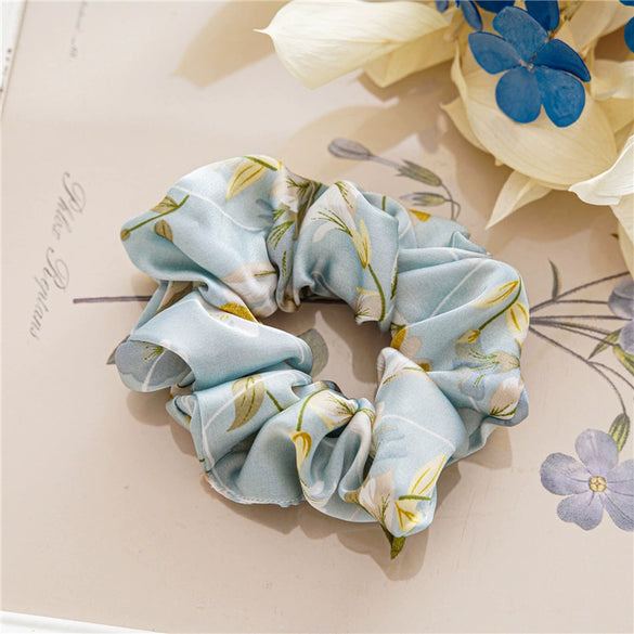 Satin Intestine Style Elastic Women's Hair Ring Headwear With Floral Design And Seiko Craftsmanship