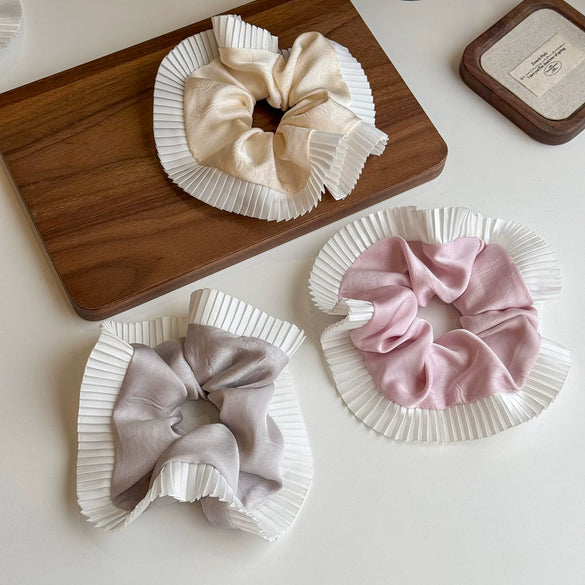 Satin Pleated Splicing Handmade Geometric Hair Tie High Elasticity Versatile Highend