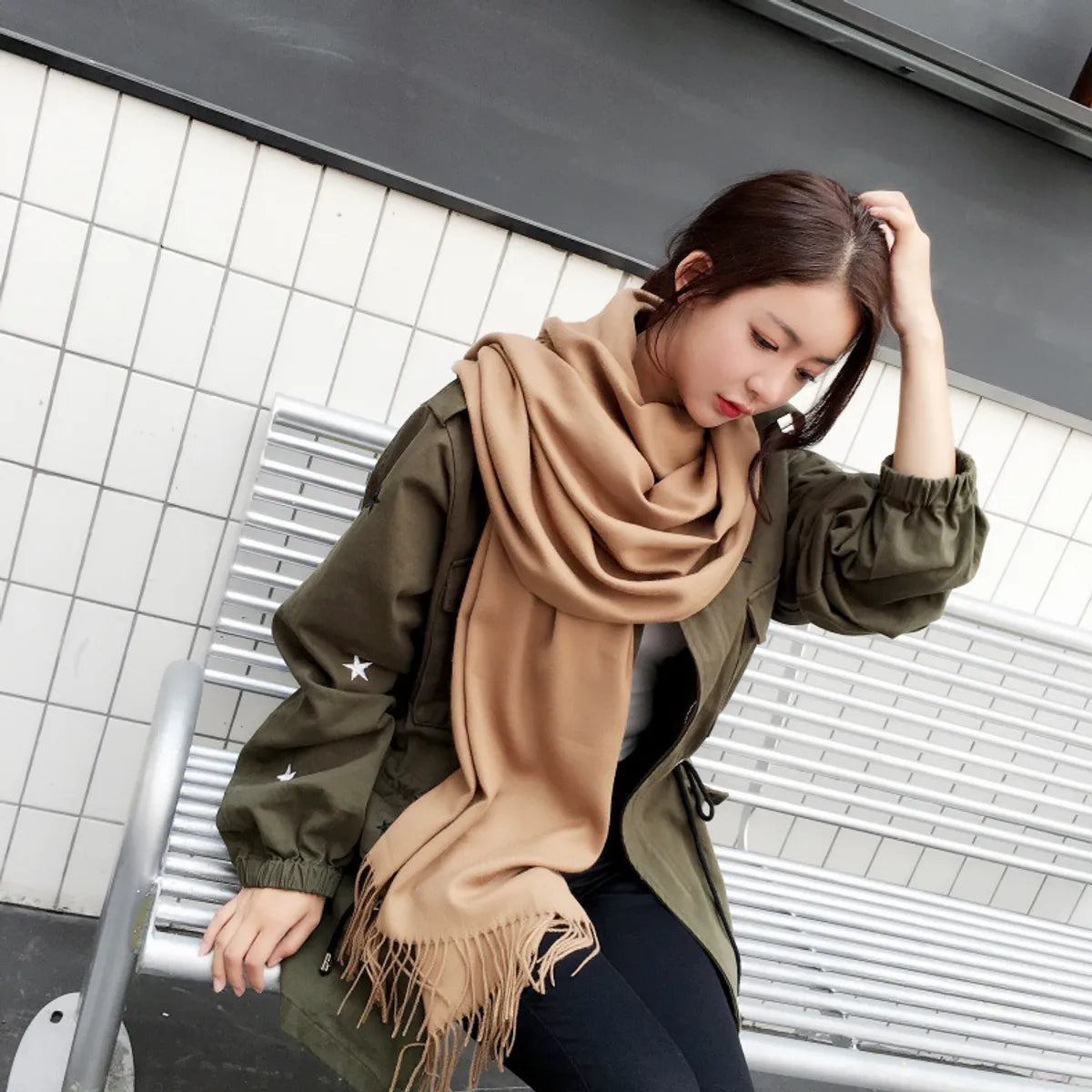 Scarf For Women In Winter Imitation Cashmere Red Dual-Use Bib Autumn And Winter