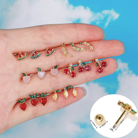 Screw Ball Piercing Fruit Ear Trend Piercing Zircon Non-fading Earrings