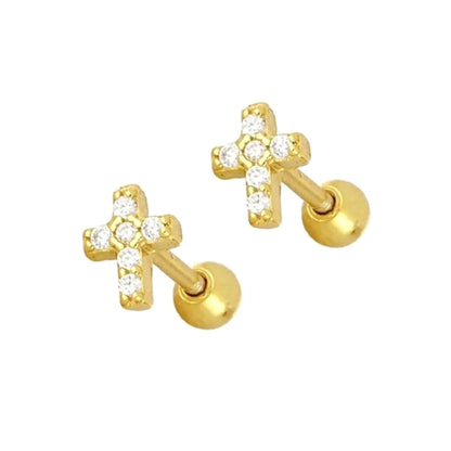 Screw Cap Cross Earrings Diamond Earrings