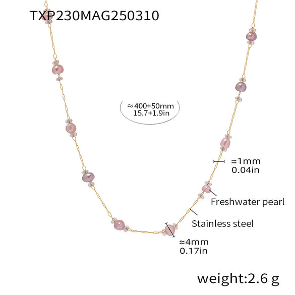 Seamless Freshwater Pearl Titanium Steel Necklace Bracelet Set For Ladies With Electroplating Treatment