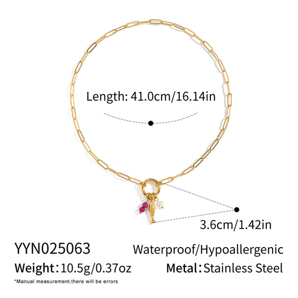 Seaside Accessories Natural Stone Freshwater Pearl Fish Necklace Earrings Set In Stainless Steel And Titanium Steel With Sea Life Pattern And Electroplating For Women