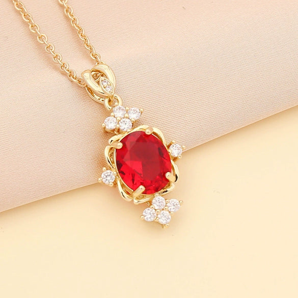 Semiprecious Stone Full Diamond Dropshaped Women's Simple Metal Necklace With Box Chain