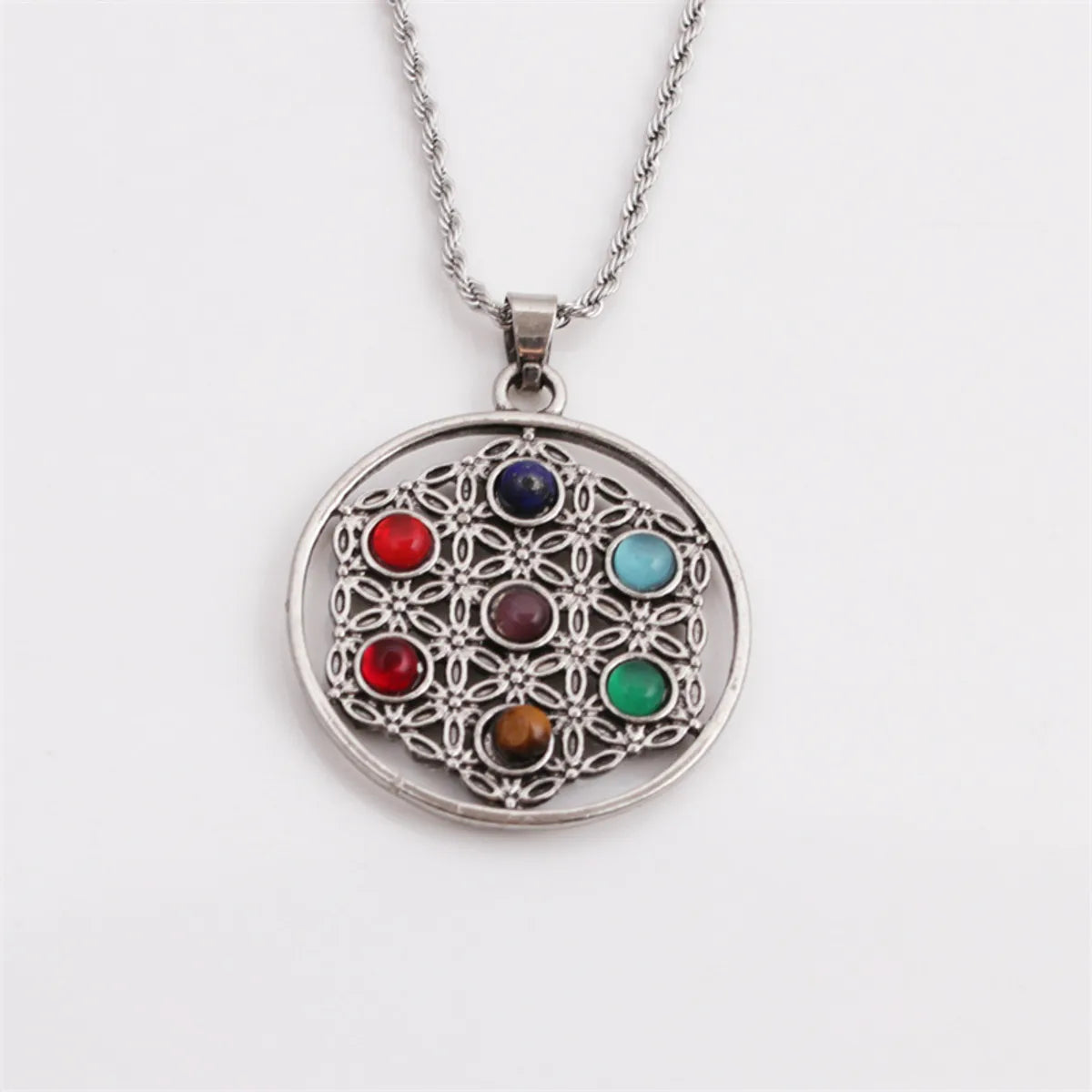 Seven Chakra Pendant Crystal Gem Alloy Inlaid Ethnic Style Necklace Wholesale Jewelry Gooddiy