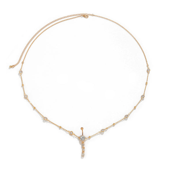 Sexy Rhinestone Tassel Pendant Waist Chain Body Chain Alloy Simple Round Bead For Female