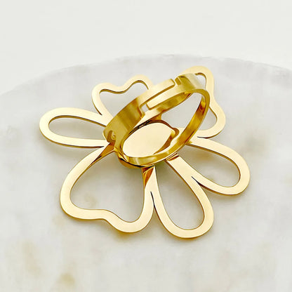 Sexy Romantic Sweet Flower Stainless Steel Plating Inlay Natural Stone Gold Plated Open Rings