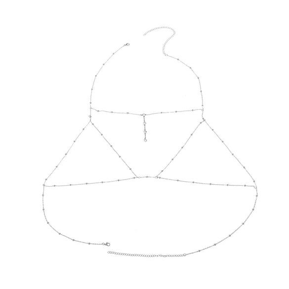 Sexy Women's Jewelry Copper Bead Mesh Snake Bone Chain Necklace With Rhinestone Pendant And Geometric Pattern Electroplated