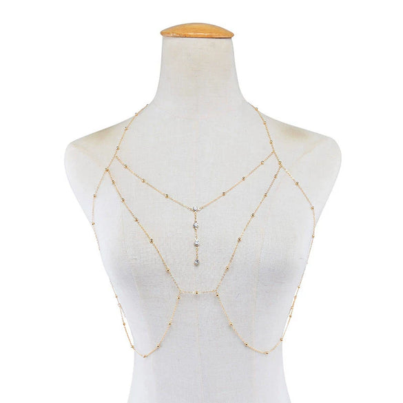Sexy Women's Jewelry Copper Bead Mesh Snake Bone Chain Necklace With Rhinestone Pendant And Geometric Pattern Electroplated