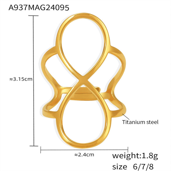 8 Shaped Line Opening Ring Titanium Steel Pvd Plated Simple Cold Style Women's Hand Jewelry With Geometric Design