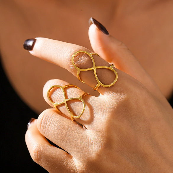 8 Shaped Line Opening Ring Titanium Steel Pvd Plated Simple Cold Style Women's Hand Jewelry With Geometric Design