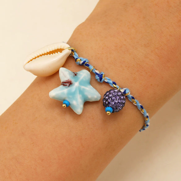 Shell And Ceramic Dopamine Starfish And Fish Pendant Necklace Electroplated Ocean Style For Women