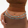 Shell And Crystal Seed Bead Layered Body Chain Waist Belt With Lobster Clasp For Women
