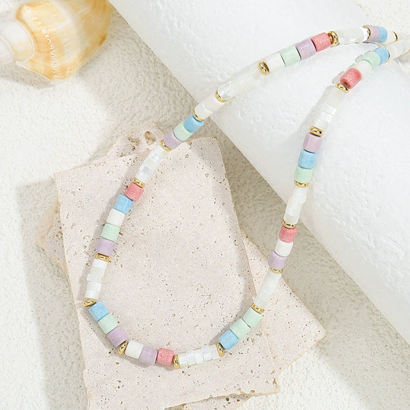 Shell And Stainless Steel Geometric U Shape Vacuum Plated Clavicle Chain Necklace For Women