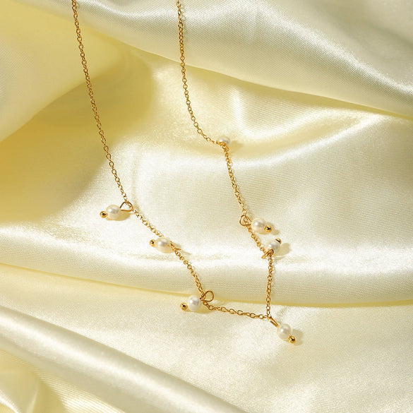 Shell Bead Pearl Necklace For Girls High End Niche Versatile Titanium Steel Pvdp Furnace Real Gold Plated Millet Bead Stainless Steel Cross Chain Necklace With Geometric Design