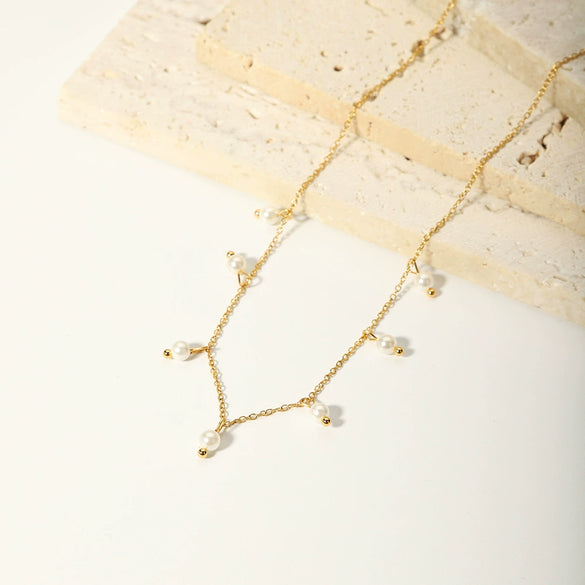 Shell Bead Pearl Necklace For Girls High End Niche Versatile Titanium Steel Pvdp Furnace Real Gold Plated Millet Bead Stainless Steel Cross Chain Necklace With Geometric Design