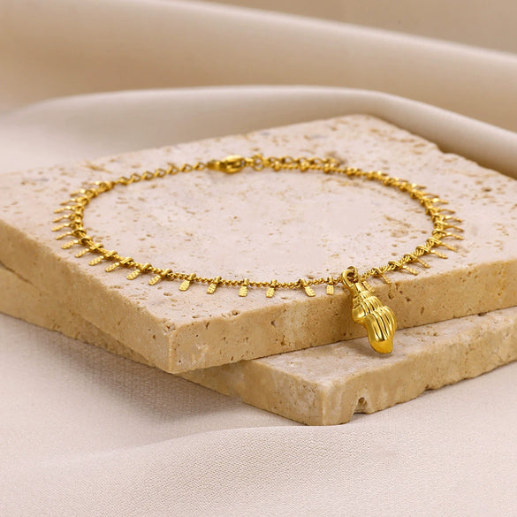 Shell Conch Tassel Anklet Stainless Steel Drop Shape Baroque Marine Jewelry For Women