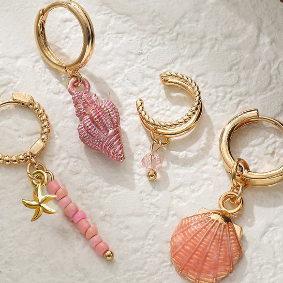 Shell Conch Women's Vacation Style Fourpiece Earring Set