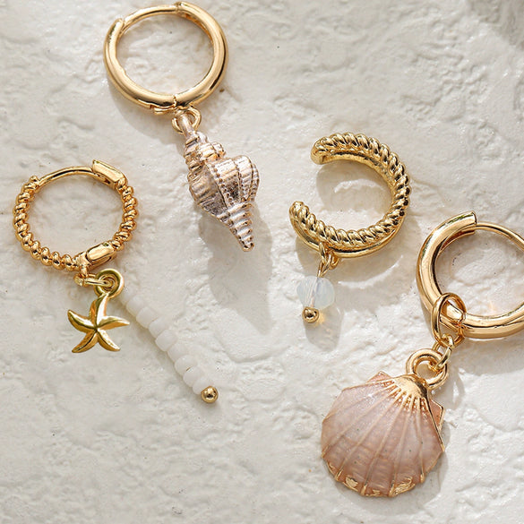 Shell Conch Women's Vacation Style Fourpiece Earring Set