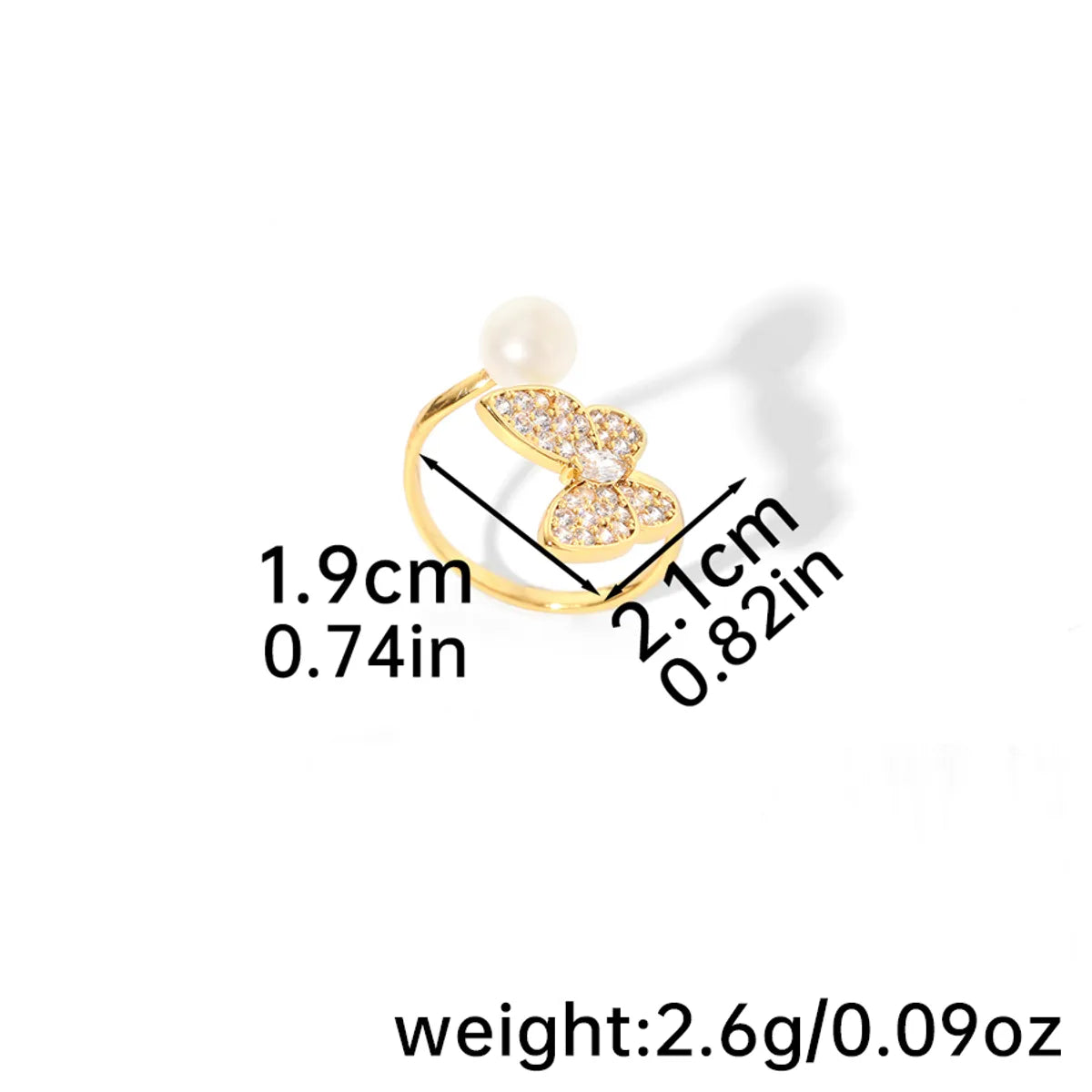 Shell Copper 18K Gold Plated Basic Simple Style Commute Enamel Inlay Butterfly Pearl Shell Zircon Open Rings