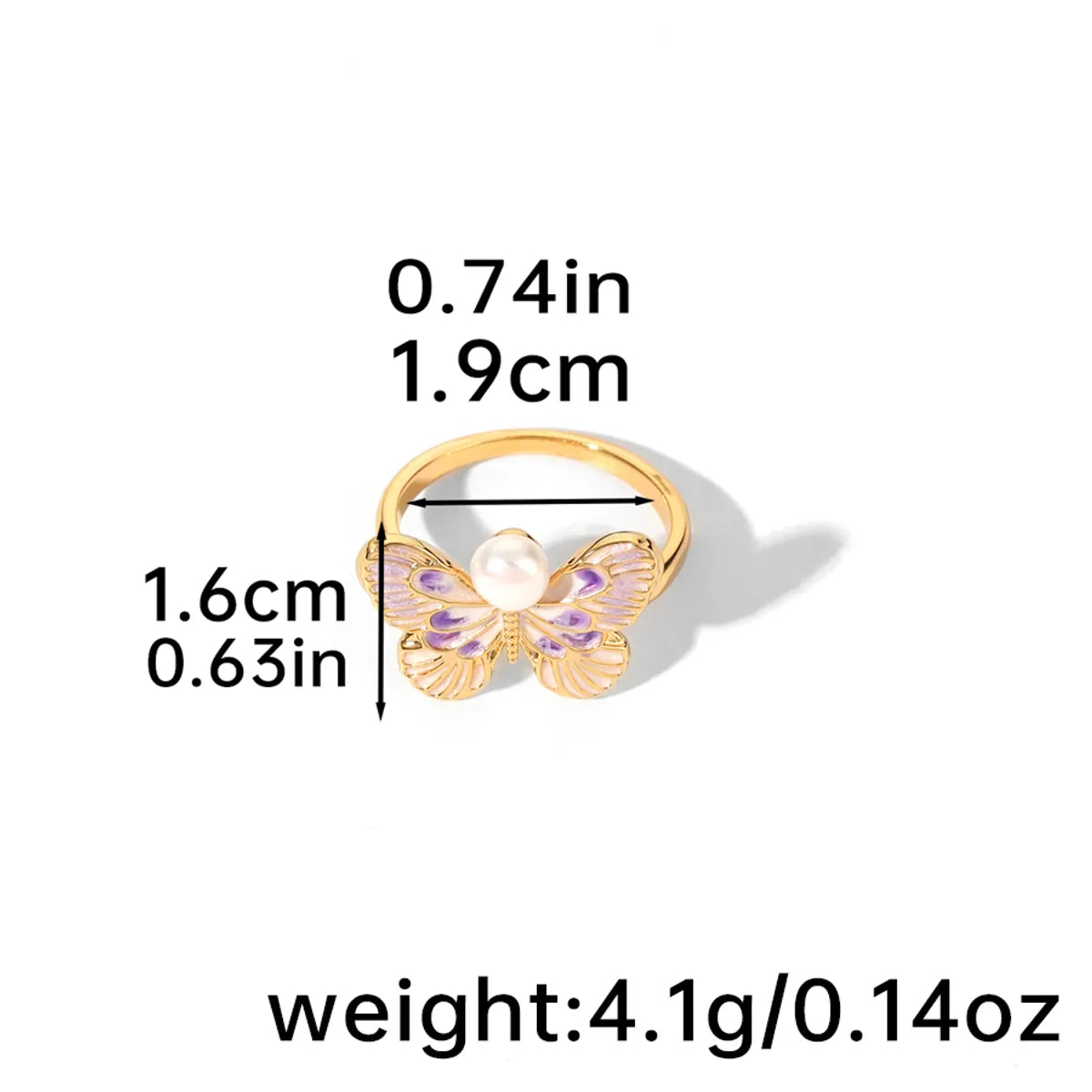 Shell Copper 18K Gold Plated Basic Simple Style Commute Enamel Inlay Butterfly Pearl Shell Zircon Open Rings