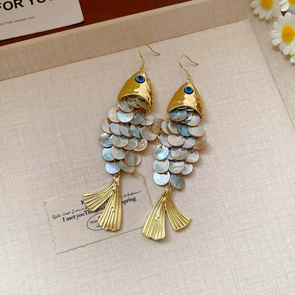 Shell Fishshaped Animal Pattern Tassel Pendant Earrings For Women