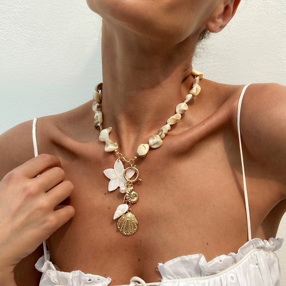Shell Flower Animal Zodiac Electroplated Handmade Women's Pendant Necklace
