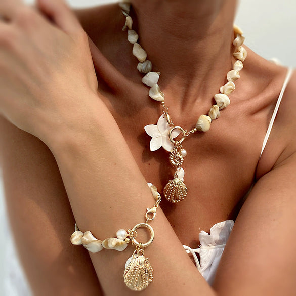 Shell Flower Animal Zodiac Electroplated Handmade Women's Pendant Necklace