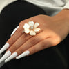 Shell Flower Ring Diamondencrusted Niche Style Alloy Joint Women's