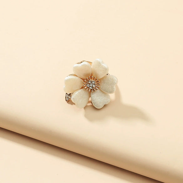 Shell Flower Ring Diamondencrusted Niche Style Alloy Joint Women's