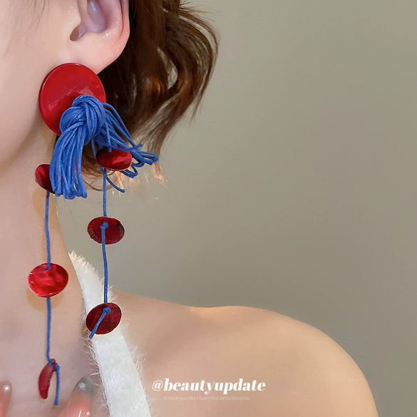 Shell Geometric Electroplated Tassel Earrings For Women
