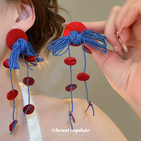Shell Geometric Electroplated Tassel Earrings For Women