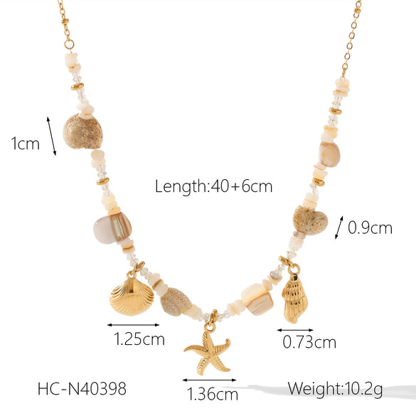 Shell Geometric Starfish Hand Knitted Women's Beaded Pearl Clavicle Necklace