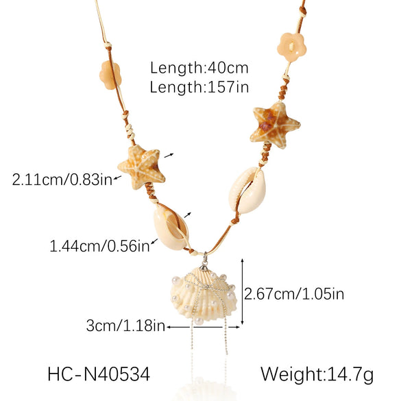 Shell Geometric Starfish Hand Knitted Women's Beaded Pearl Clavicle Necklace